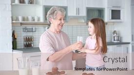  Presentation with cookies - Audience pleasing presentation theme consisting of cute little girl and her grandmother with cookies on kitchen backdrop and a coral colored foreground