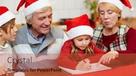  Presentation with grandparents - Amazing slides having cute little girls drawing something with red pencil on page of notepad with her grandparents and brother near backdrop and a red colored foreground
