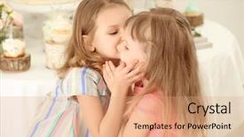  Presentation with sweets - Beautiful PPT theme featuring cute little girls near table with sweets served for party backdrop and a coral colored foreground
