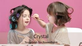  Presentation with two cute sisters playing - Slides featuring cute little girls playing background and a coral colored foreground