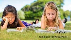  Presentation with books - PPT theme consisting of cute little girls reading books background and a yellow colored foreground