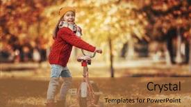  Presentation with happy kids - Slide deck having cute little happy girl walking background and a coral colored foreground