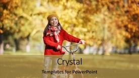  Presentation with pretty girl - PPT theme featuring cute little happy girl walking background and a gold colored foreground