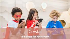  Presentation with mobile games - Cool new presentation theme with cute-little-intercultural-friends backdrop and a coral colored foreground