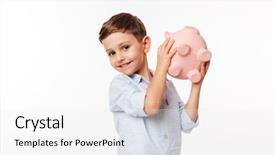  Presentation with piggy bank - Cool new PPT theme with cute little kid holding piggy backdrop and a white colored foreground