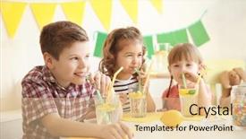  Presentation with cute lemonade - Amazing presentation design having cute little kids drinking lemonade backdrop and a lemonade colored foreground