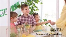  Presentation with cute lemonade - Slide set enhanced with cute little kids selling lemonade background and a coral colored foreground