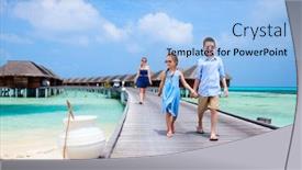  Presentation with walking together - Beautiful slide set featuring cute little kids walking together on wooden jetty at tropical resort backdrop and a light blue colored foreground