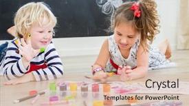  Presentation with children - PPT layouts with cute little preschooler children - boy background and a lemonade colored foreground