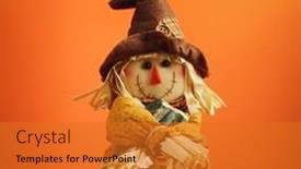  Presentation with happy thanksgiving - Presentation theme having cute-little-scarecrow-smiling background and a gold colored foreground