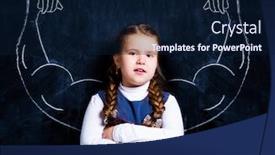  Presentation with strong - Cool new theme with cute little schoolgirl against chalkboard with drawn strong muscular arms backdrop and a navy blue colored foreground