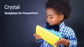  Presentation with education cute - Beautiful presentation theme featuring cute little schoolkid with books backdrop and a tawny brown colored foreground