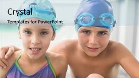  Presentation with siblings - Beautiful PPT theme featuring cute little siblings sitting poolside at the leisure center backdrop and a light blue colored foreground