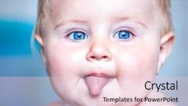  Presentation with tongue - PPT theme with cute little toddler shows tongue close-up background and a lemonade colored foreground