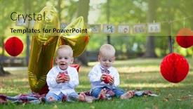  Presentation with cute birthday - Colorful slide deck enhanced with cute little twins celebrating birthday backdrop and a yellow colored foreground
