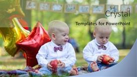  Presentation with cute birthday - Slide deck featuring cute little twins celebrating birthday background and a mint green colored foreground