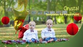  Presentation with cute birthday - Amazing slide deck having cute little twins celebrating birthday backdrop and a tawny brown colored foreground