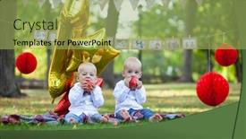  Presentation with cute birthday - PPT theme consisting of cute little twins celebrating birthday background and a yellow colored foreground
