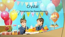  Presentation with cute birthday - Cool new PPT theme with cute little twins celebrating birthday backdrop and a arctic colored foreground