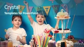  Presentation with cute birthday - PPT theme having cute little twins celebrating birthday background and a  colored foreground