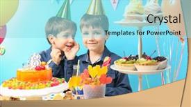  Presentation with cute birthday - PPT layouts with cute little twins celebrating birthday background and a  colored foreground
