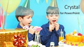  Presentation with cute birthday - PPT layouts with cute little twins celebrating birthday background and a  colored foreground