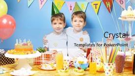  Presentation with cute birthday - Beautiful theme featuring cute little twins celebrating birthday backdrop and a light blue colored foreground