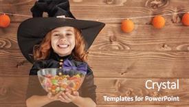  Presentation with halloween candy - Slide deck having cute little witch with candy background and a coral colored foreground