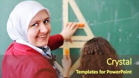  Presentation with arabic children - Presentation design enhanced with cute lovely arabic school children background and a tawny brown colored foreground