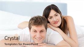  Presentation with lovers - Theme featuring cute lovers looking at the camera on their bed background and a lemonade colored foreground