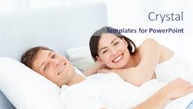  Presentation with lovers - Amazing PPT theme having cute lovers looking at the camera on their bed backdrop and a sky blue colored foreground