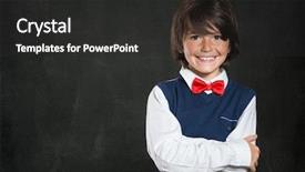  Presentation with red bow - Cool new PPT layouts with cute male child with red backdrop and a dark gray colored foreground