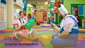  Presentation with online streaming - Slide set consisting of cute-man-and-woman background and a coral colored foreground