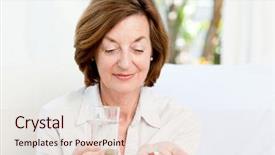  Presentation with pills - Audience pleasing PPT layouts consisting of cute mature woman with pills backdrop and a  colored foreground