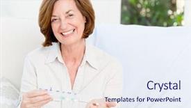  Presentation with pills - PPT layouts enhanced with cute mature woman with pills background and a sky blue colored foreground