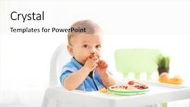  Presentation with dog baby cute child - Cool new slide deck with cute messy baby eating puree backdrop and a white colored foreground