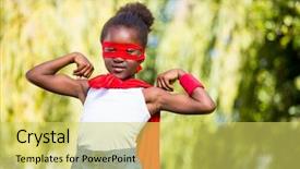  Presentation with fancy dress - Cool new slides with cute mixed-race girl wearing a fancy dress and showing her biceps on a park backdrop and a yellow colored foreground
