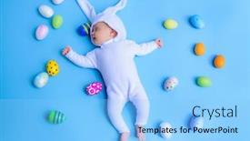  Presentation with newborn baby - PPT layouts enhanced with cute-newborn-baby-in-rabbit background and a light blue colored foreground