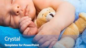  Presentation with baby bear - Amazing presentation having cute newborn baby sleeps in a small bed with teddy bear closeup backdrop and a teal colored foreground