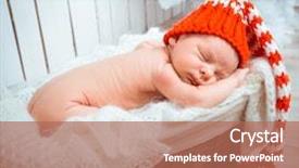  Presentation with cute baby - Beautiful presentation featuring cute newborn baby sleeps in a santa claus hat close-up backdrop and a coral colored foreground