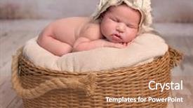  Presentation with sleeping baby - PPT theme enhanced with cute newborn baby with hat sleeping in wicker basket background and a coral colored foreground
