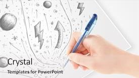  Presentation with plain - Slide set with cute notepaper - hand drawing abstract sketches background and a sky blue colored foreground