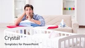  Presentation with newborn baby - Presentation theme featuring cute nurse - young dad looking after newborn background and a sky blue colored foreground