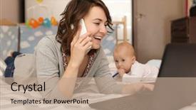  Presentation with working mother - Cool new presentation theme with cute nurse - young mother with baby working backdrop and a coral colored foreground