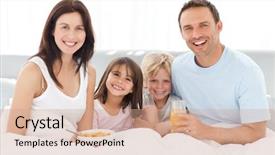  Presentation with breakfast - Colorful PPT theme enhanced with cute people - adorable family having breakfast backdrop and a coral colored foreground