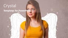 Presentation with angel wings - Beautiful slide deck featuring cute person with angel illustrated backdrop and a coral colored foreground