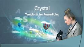  Presentation with abstract technology engineering and science - Presentation design enhanced with cute photographer girl with camera background and a seafoam green colored foreground