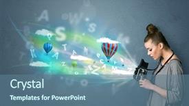  Presentation with abstract - Presentation theme consisting of cute photographer girl with camera background and a  colored foreground
