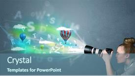  Presentation with abstract - Slides consisting of cute photographer girl with camera background and a ocean colored foreground