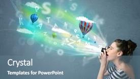  Presentation with abstract glowing teal shapes - Cool new PPT theme with cute photographer girl with camera backdrop and a seafoam green colored foreground